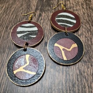 HAND CRAFTED Animal Print Wooden Dangle Earrings